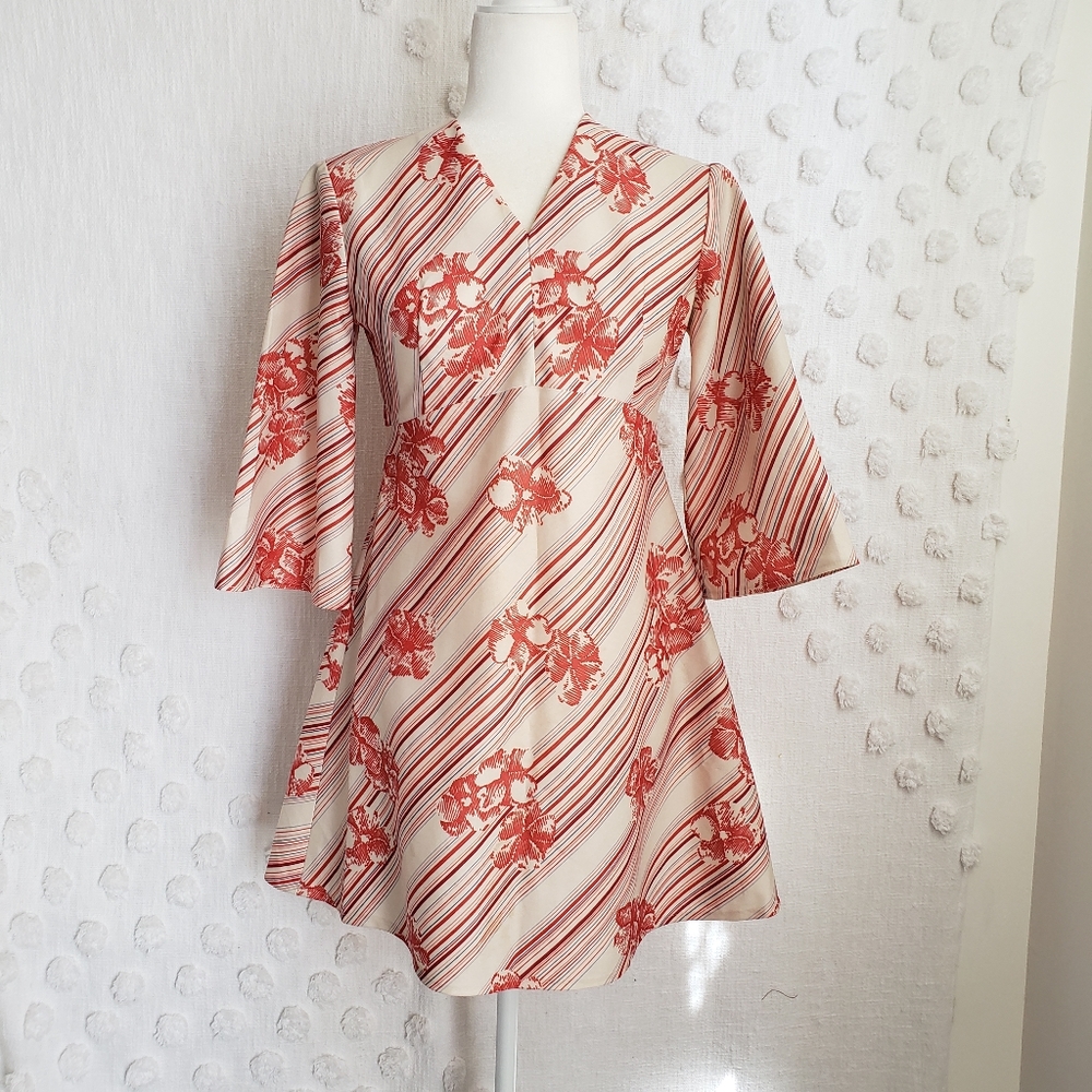 Vintage 60's 70's Floral Mini Dress Medium